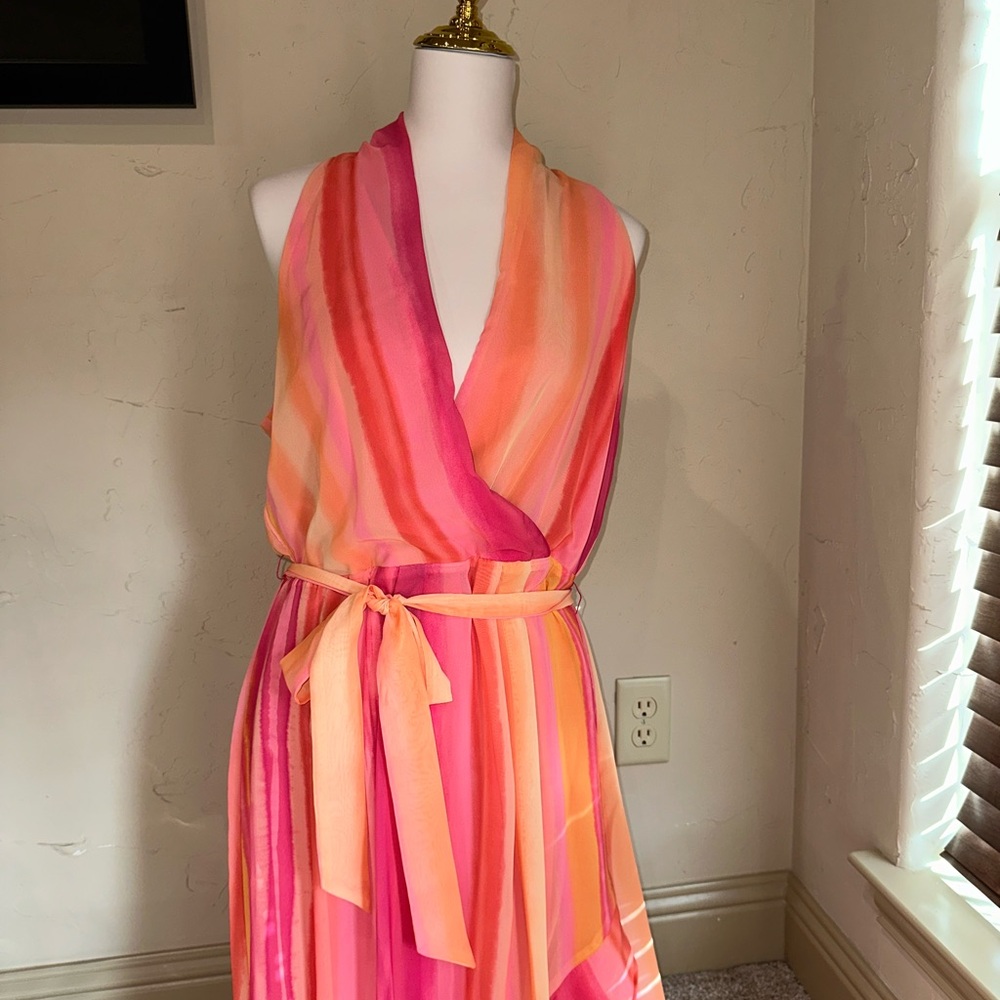 Vibrant Striped Sleeveless Dress Size 12